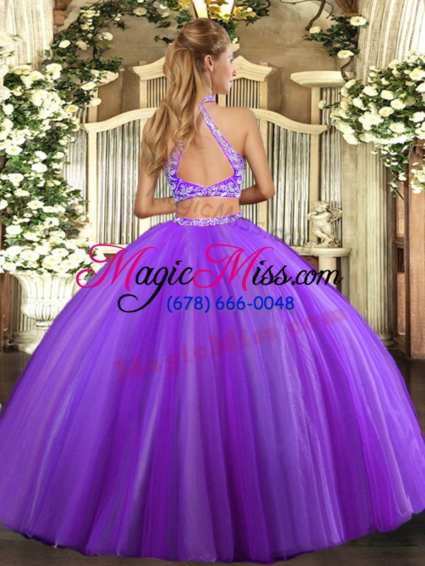 wholesale smart purple tulle criss cross quinceanera dresses sleeveless floor length beading