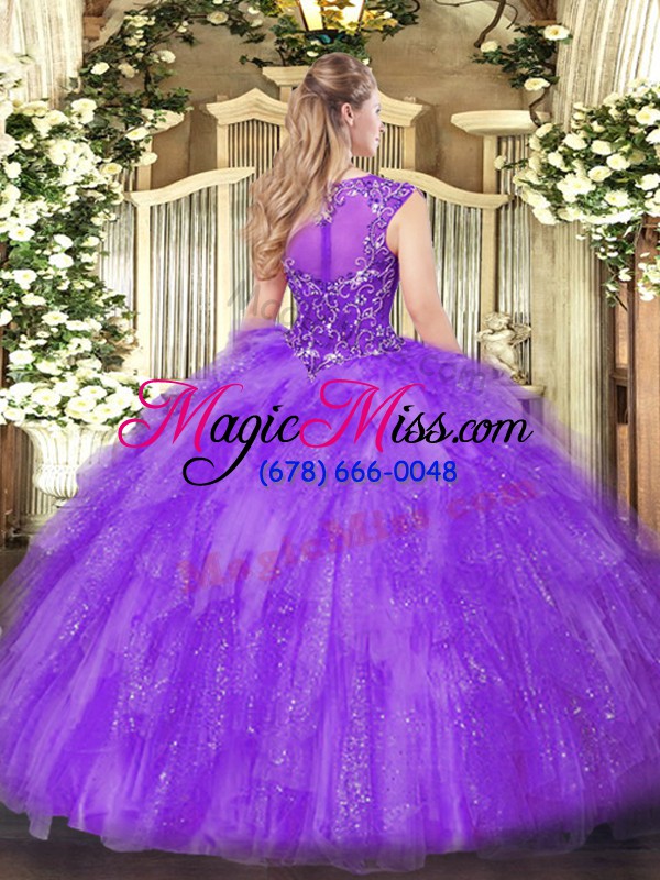 wholesale gold ball gowns scoop sleeveless tulle floor length zipper beading and ruffles quince ball gowns