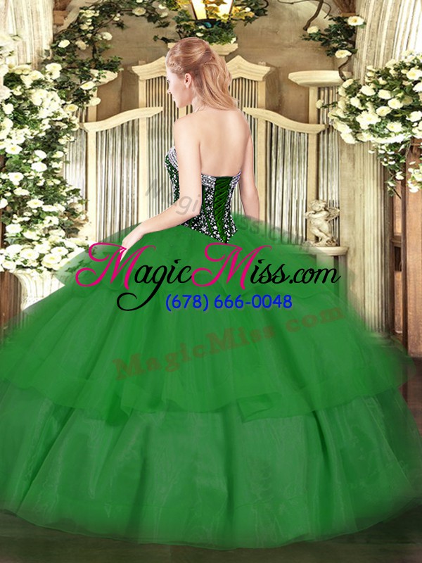 wholesale cute sweetheart sleeveless tulle 15 quinceanera dress beading and ruffled layers lace up