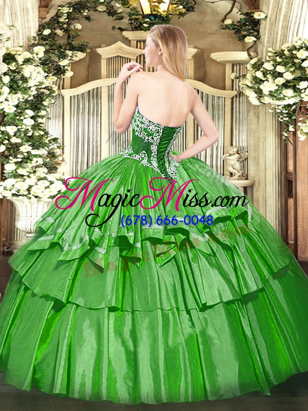 wholesale strapless sleeveless lace up quinceanera dress green organza and taffeta