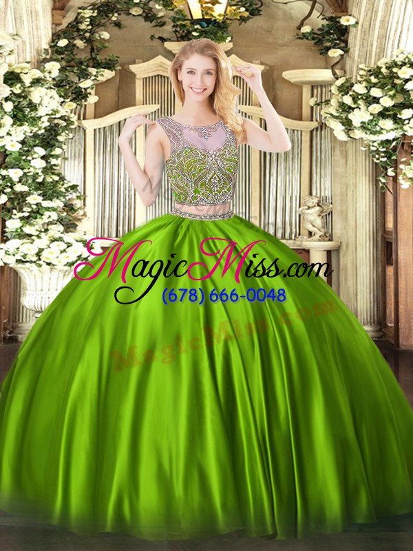 wholesale modest satin scoop sleeveless lace up beading 15 quinceanera dress in