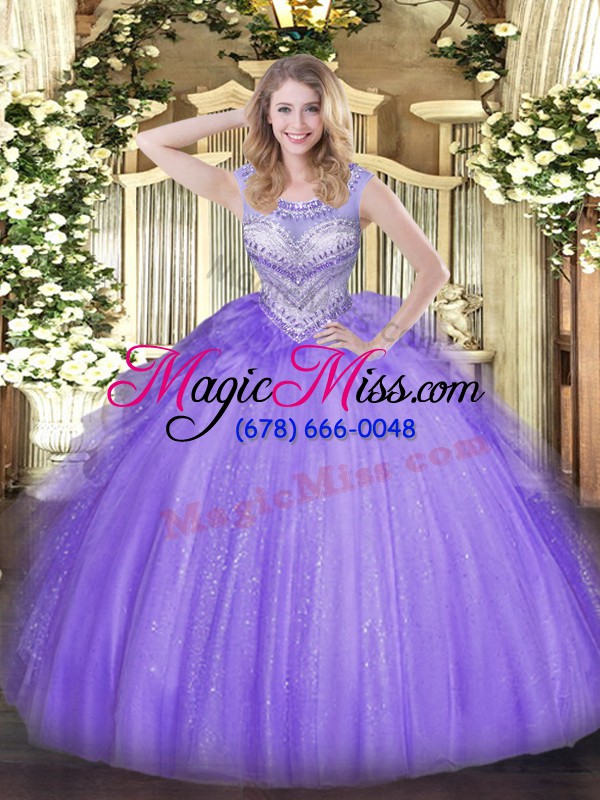wholesale beading ball gown prom dress lavender lace up sleeveless floor length