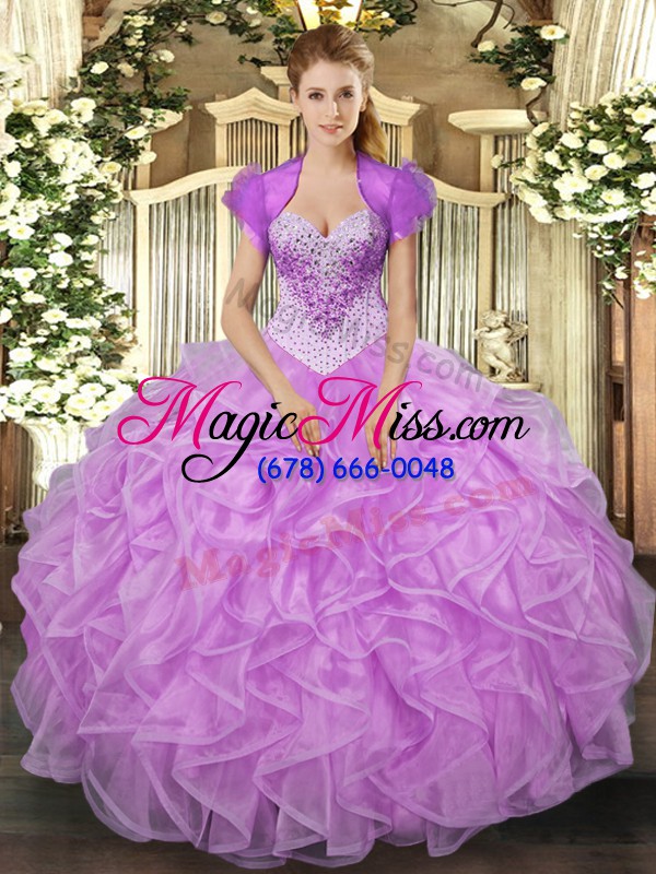 wholesale sleeveless floor length beading and ruffles lace up sweet 16 dress with lilac