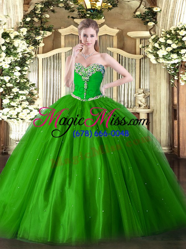 wholesale superior green lace up quinceanera gowns beading sleeveless floor length