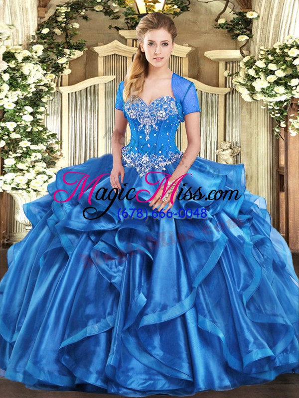 wholesale extravagant sleeveless organza floor length lace up sweet 16 dresses in baby blue with beading and ruffles