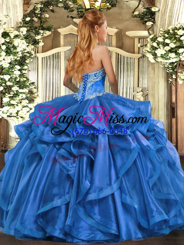 wholesale extravagant sleeveless organza floor length lace up sweet 16 dresses in baby blue with beading and ruffles