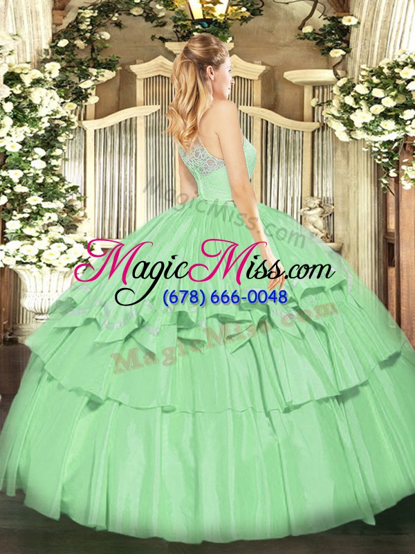 wholesale two pieces 15th birthday dress olive green scoop organza sleeveless floor length zipper