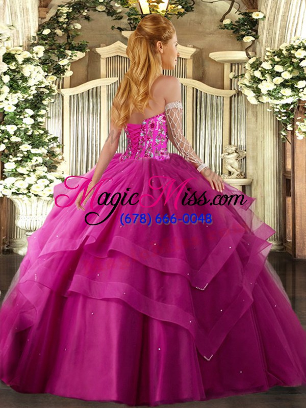 wholesale lovely floor length lace up sweet 16 dress purple for military ball and sweet 16 and quinceanera with embroidery and ruffled layers