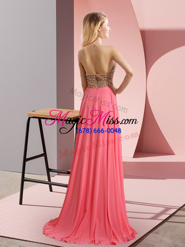 wholesale sleeveless sweep train zipper floor length beading dress for prom