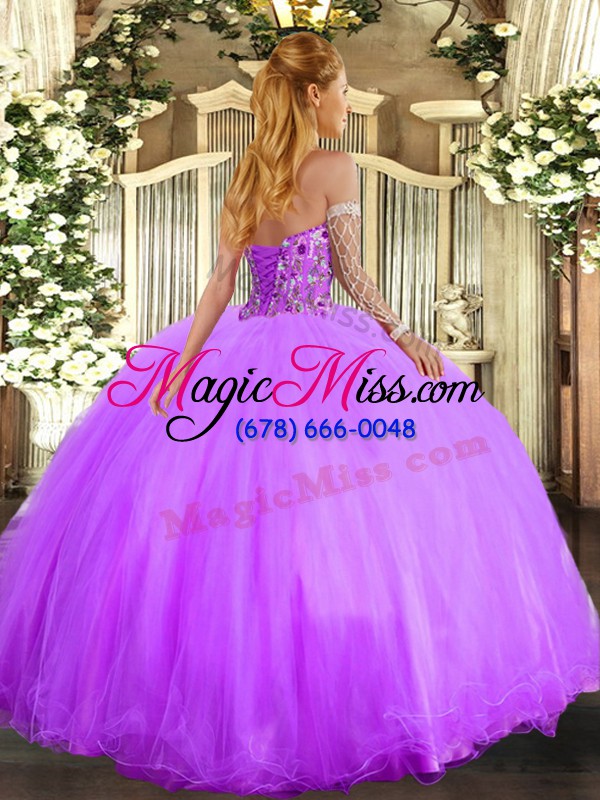 wholesale luxurious embroidery quinceanera gown lavender lace up sleeveless floor length