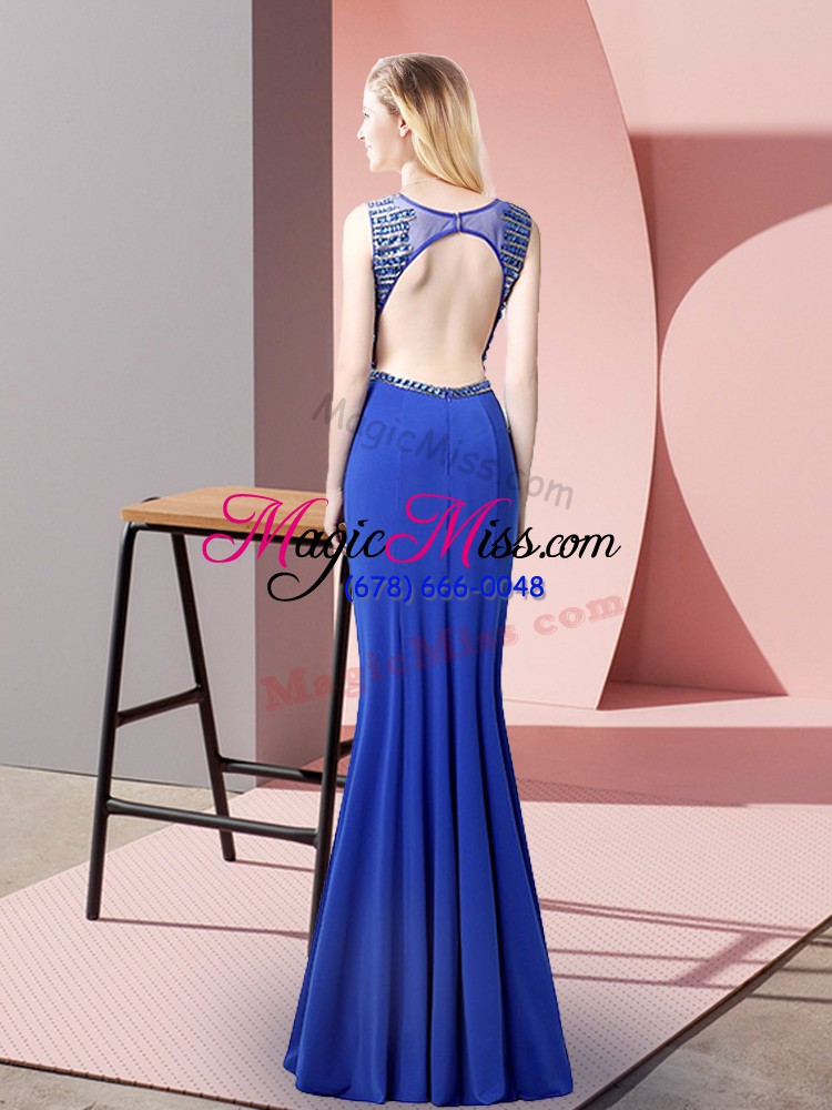 wholesale royal blue sleeveless elastic woven satin backless prom dress for prom and party