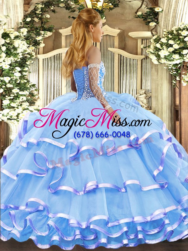 wholesale pretty lilac ball gowns beading and ruffled layers quinceanera gown lace up organza sleeveless floor length