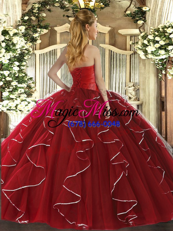 wholesale beauteous purple ball gowns ruffles quinceanera gown lace up tulle sleeveless floor length