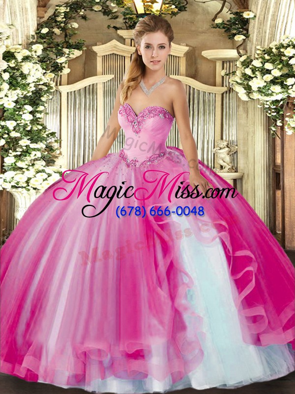 wholesale tulle sleeveless floor length sweet 16 dress and beading and ruffles