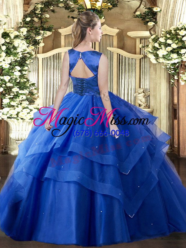 wholesale high quality fuchsia lace up scoop ruffles and ruffled layers quinceanera dress tulle sleeveless