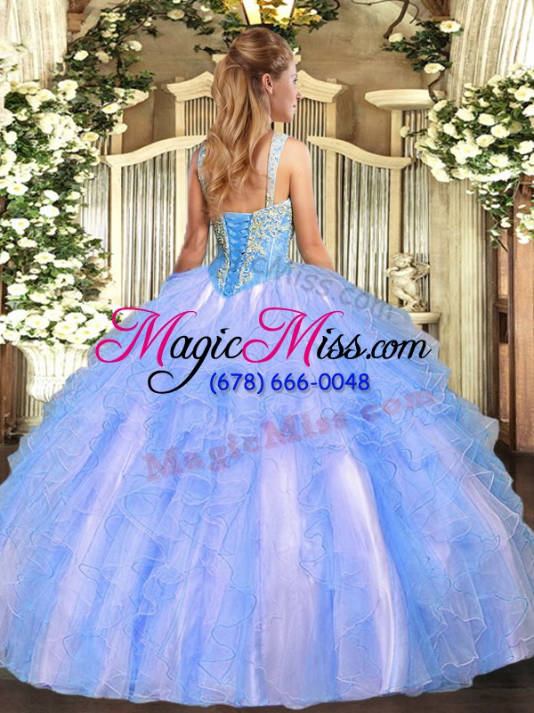 wholesale inexpensive lavender tulle lace up quince ball gowns sleeveless floor length beading and ruffles