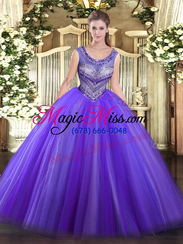 wholesale vintage sleeveless tulle floor length lace up ball gown prom dress in eggplant purple with beading