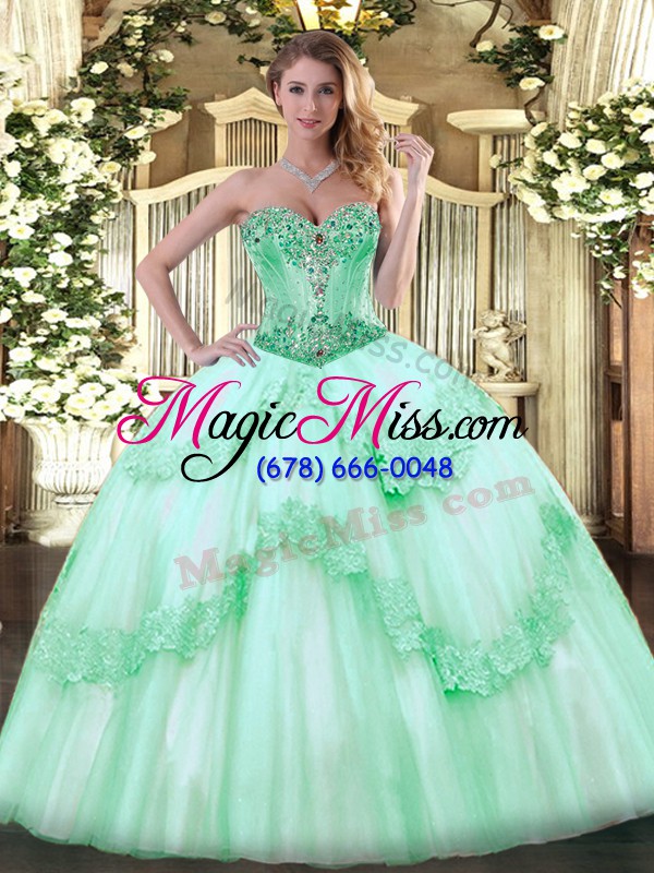 wholesale tulle sweetheart sleeveless lace up beading and appliques sweet 16 quinceanera dress in apple green