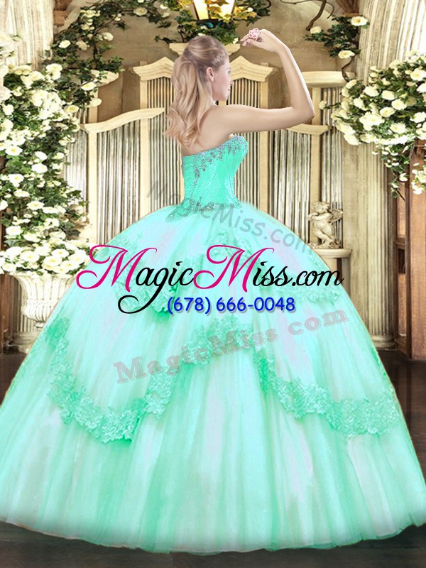 wholesale tulle sweetheart sleeveless lace up beading and appliques sweet 16 quinceanera dress in apple green