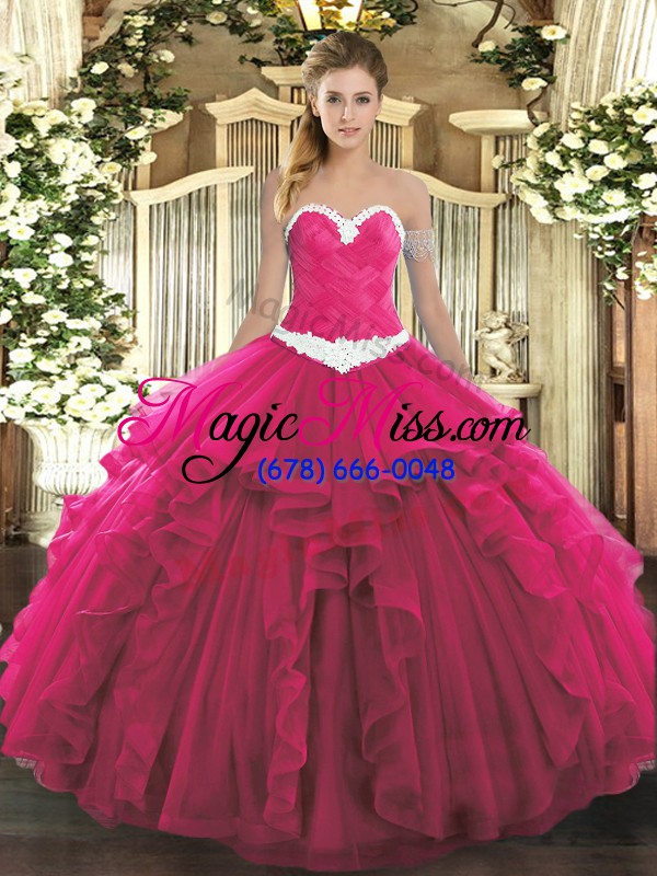 wholesale pretty hot pink sleeveless organza lace up 15 quinceanera dress for sweet 16 and quinceanera