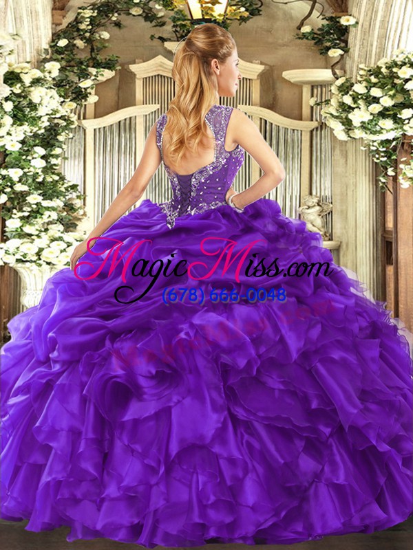 wholesale elegant sleeveless lace up floor length beading and ruffles and pick ups sweet 16 quinceanera dress