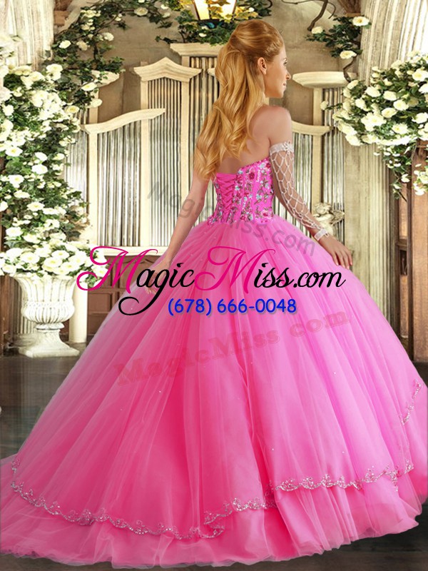 wholesale noble sleeveless brush train lace up appliques and embroidery vestidos de quinceanera