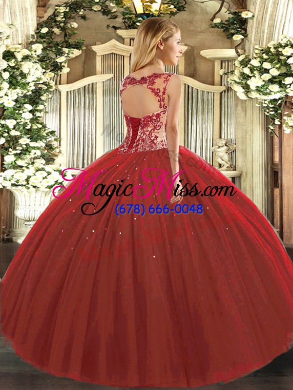 wholesale wine red quince ball gowns sweet 16 and quinceanera with beading and appliques scoop cap sleeves lace up