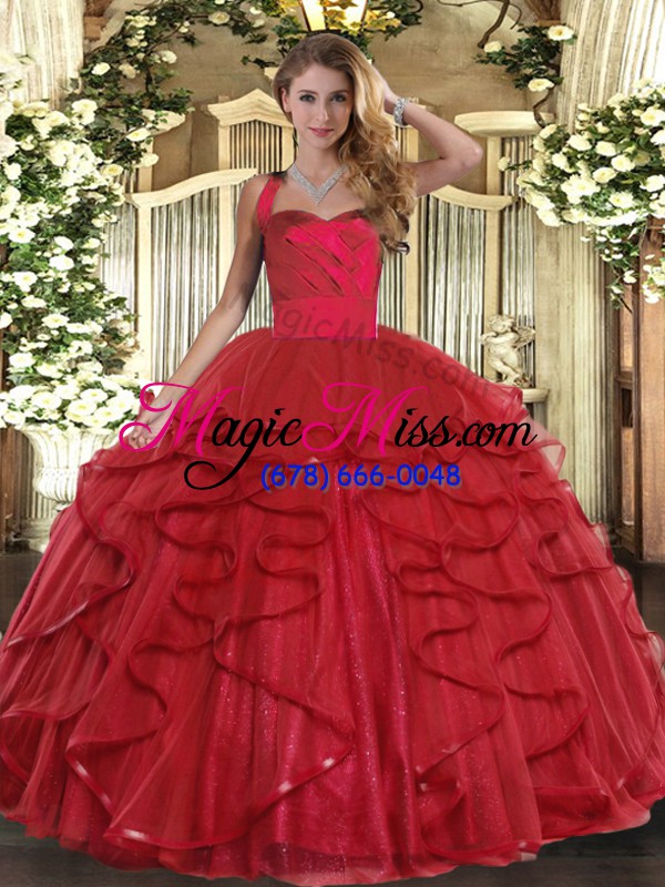 wholesale hot sale wine red sleeveless floor length ruffles lace up 15 quinceanera dress