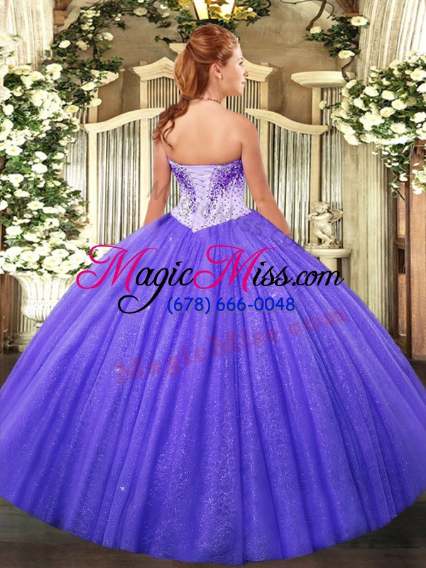 wholesale eye-catching sleeveless floor length beading lace up quince ball gowns with aqua blue