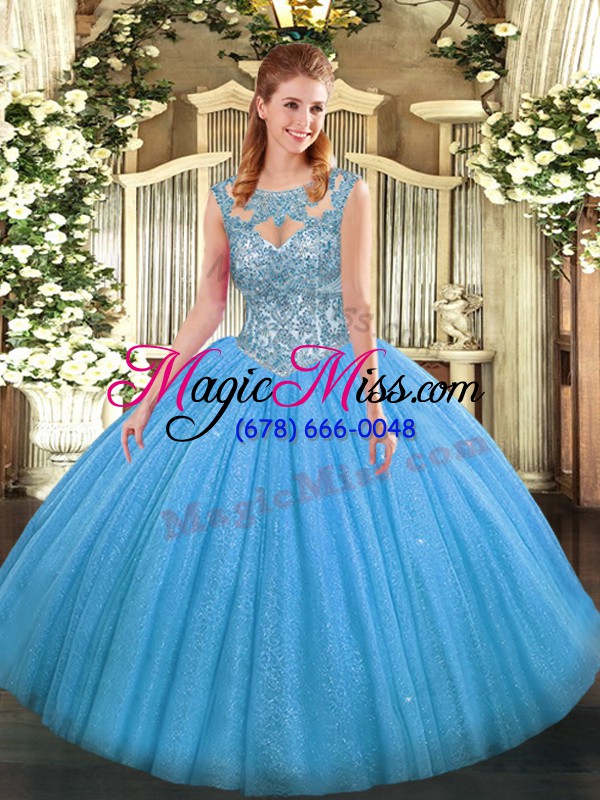 wholesale sweet floor length lace up sweet 16 quinceanera dress baby blue for military ball and sweet 16 and quinceanera with beading