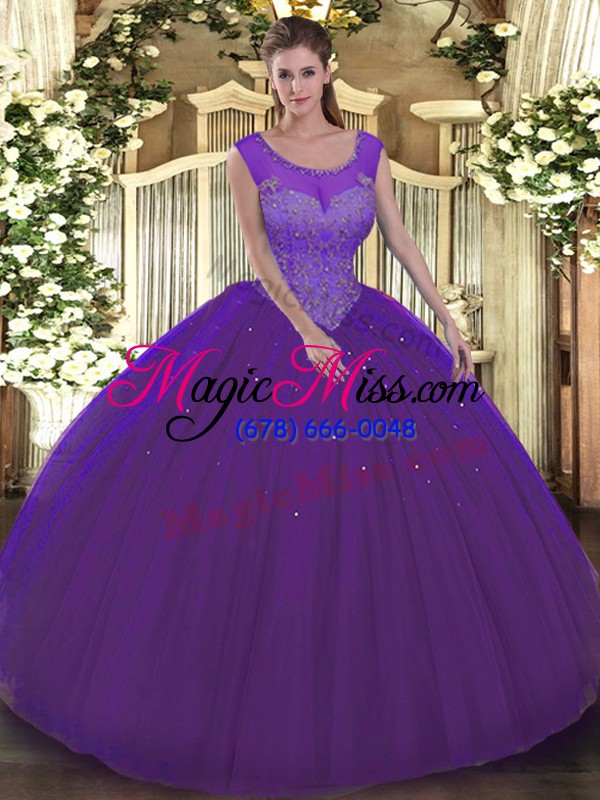 wholesale high quality floor length purple quinceanera dresses scoop sleeveless backless