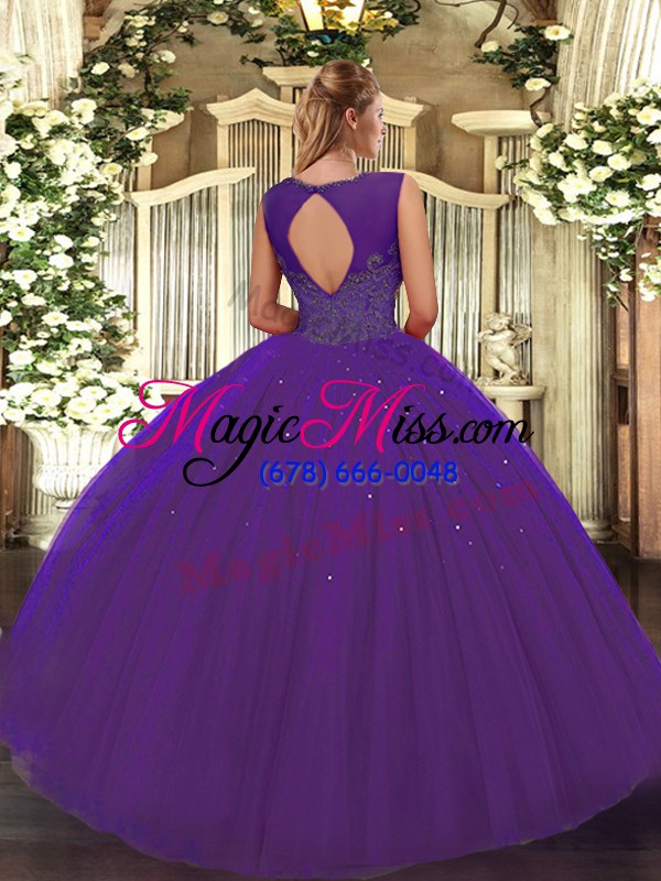 wholesale high quality floor length purple quinceanera dresses scoop sleeveless backless