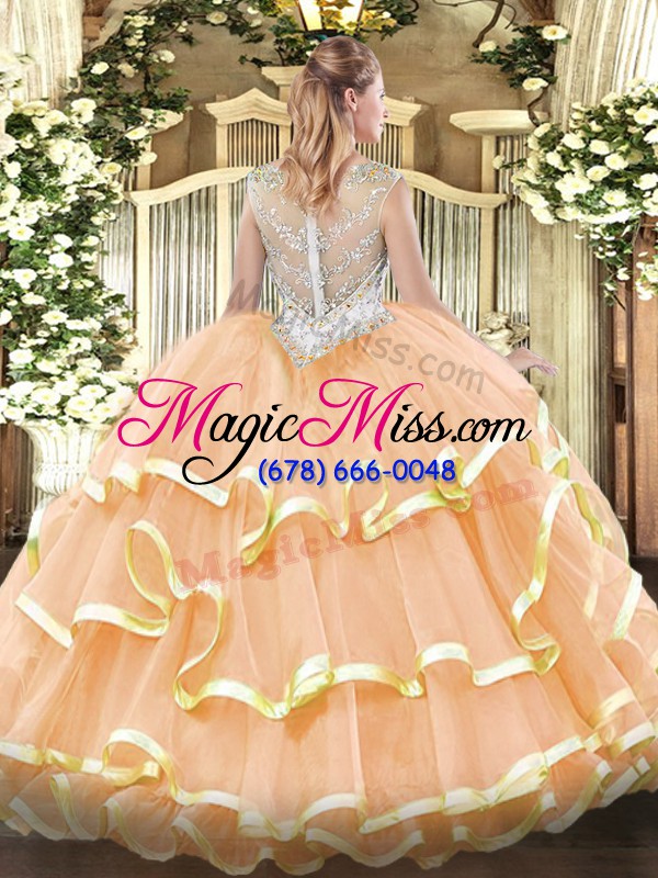 wholesale best yellow green and light yellow ball gowns organza scoop sleeveless beading and ruffled layers floor length zipper ball gown prom dress