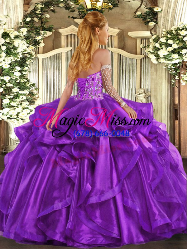 wholesale eggplant purple 15th birthday dress sweet 16 and quinceanera with embroidery and ruffles sweetheart sleeveless lace up