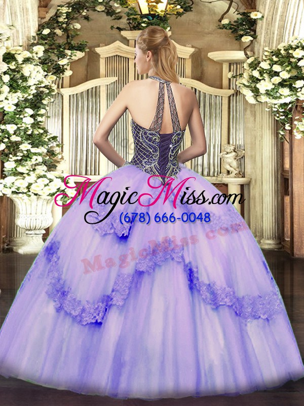 wholesale lavender halter top lace up beading and appliques vestidos de quinceanera sleeveless