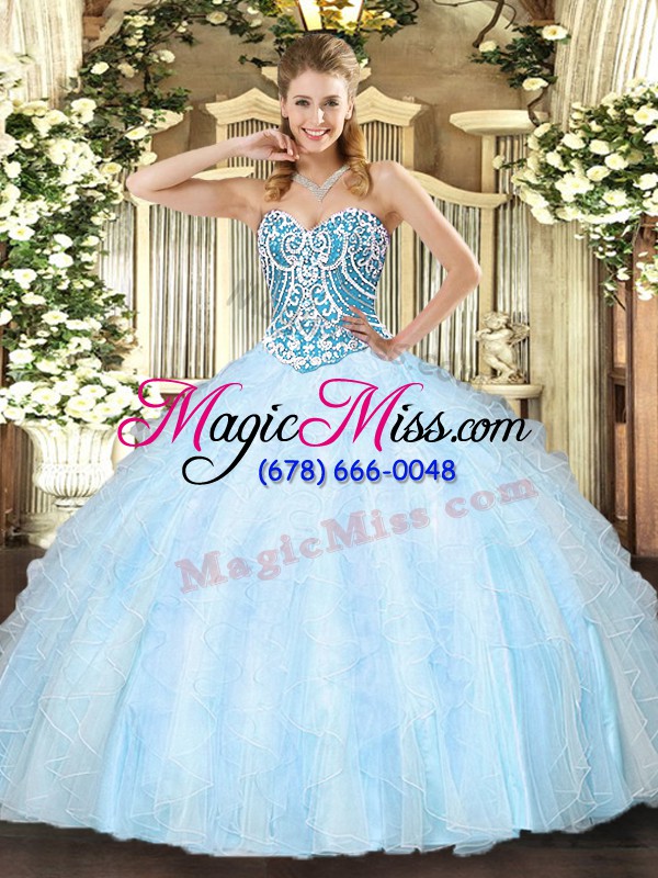 wholesale unique light blue lace up sweet 16 dresses beading and ruffles sleeveless floor length