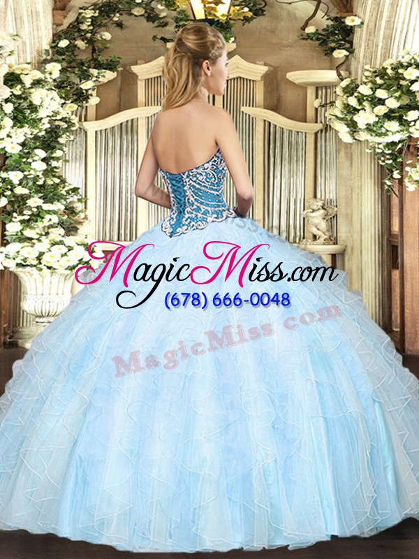 wholesale unique light blue lace up sweet 16 dresses beading and ruffles sleeveless floor length