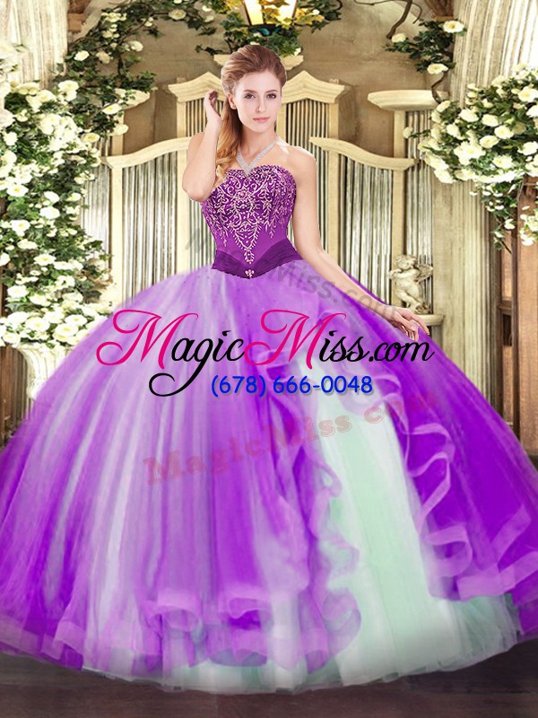 wholesale captivating lavender sleeveless tulle lace up sweet 16 quinceanera dress for military ball and sweet 16 and quinceanera