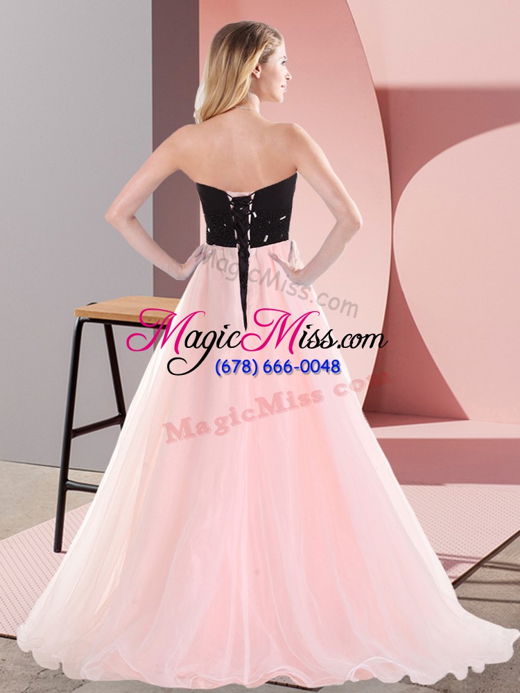 wholesale excellent empire prom evening gown pink and black sweetheart tulle sleeveless floor length lace up