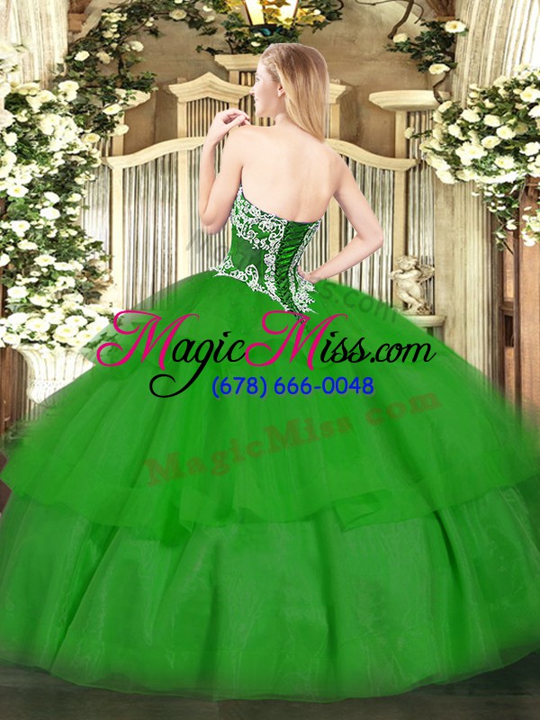 wholesale simple green strapless lace up beading and ruffled layers quinceanera gowns sleeveless