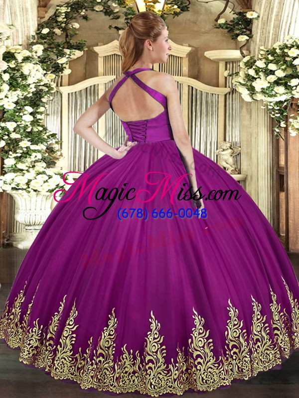 wholesale spectacular purple tulle lace up sweet 16 quinceanera dress sleeveless floor length appliques