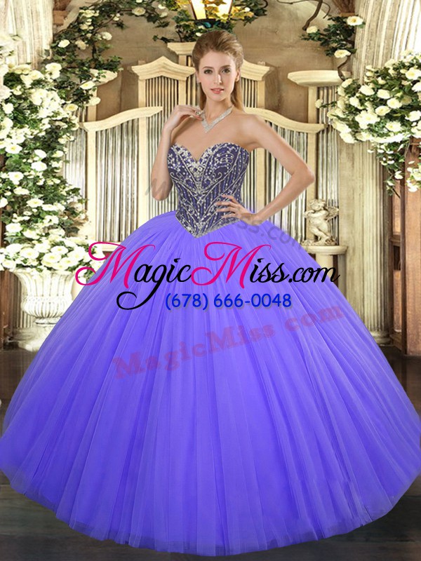wholesale luxurious lavender tulle lace up quinceanera gowns sleeveless floor length beading