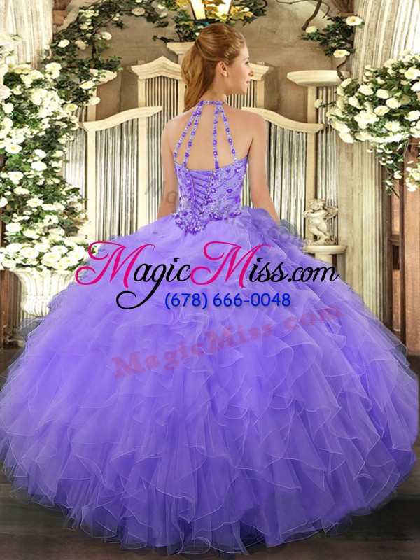 wholesale customized sleeveless floor length beading and embroidery and ruffles lace up sweet 16 dress with rose pink
