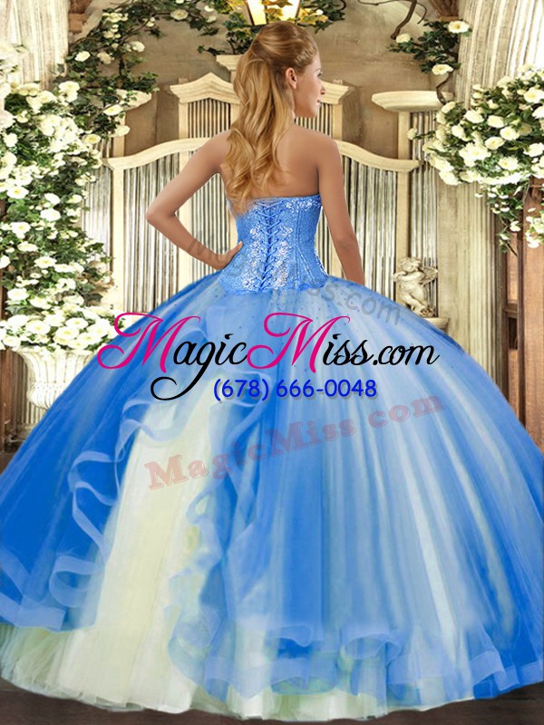 wholesale best blue quinceanera gowns military ball and sweet 16 and quinceanera with beading and ruffles sweetheart sleeveless lace up