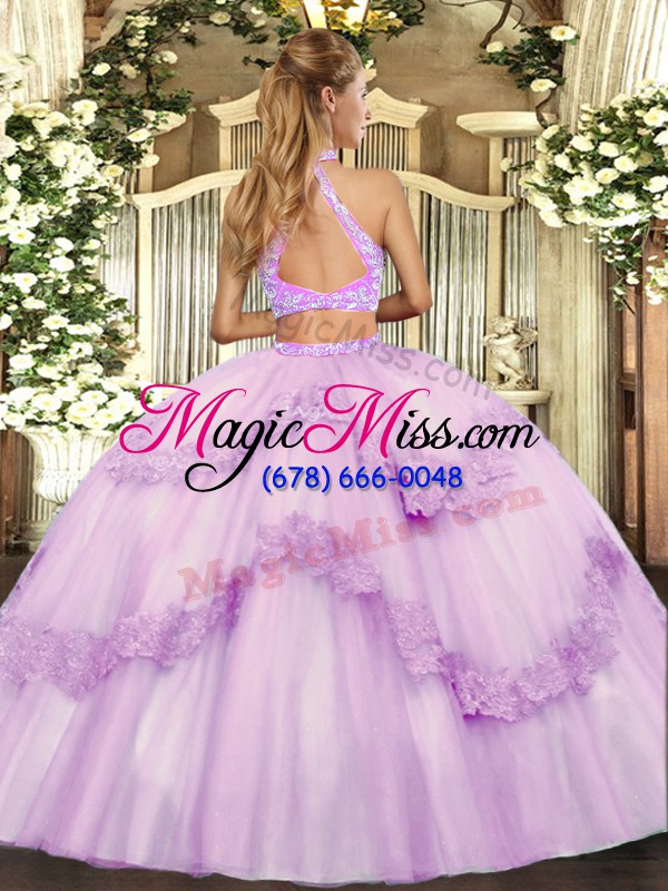 wholesale lavender sleeveless floor length beading and lace and ruffles criss cross sweet 16 quinceanera dress