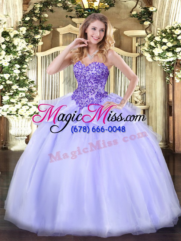 wholesale appliques quinceanera gowns lavender lace up sleeveless floor length