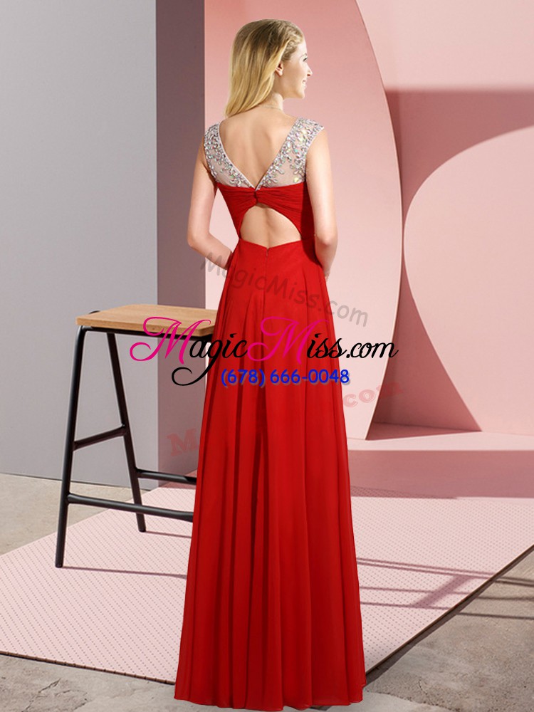 wholesale deluxe sleeveless chiffon floor length clasp handle prom dresses in fuchsia with beading