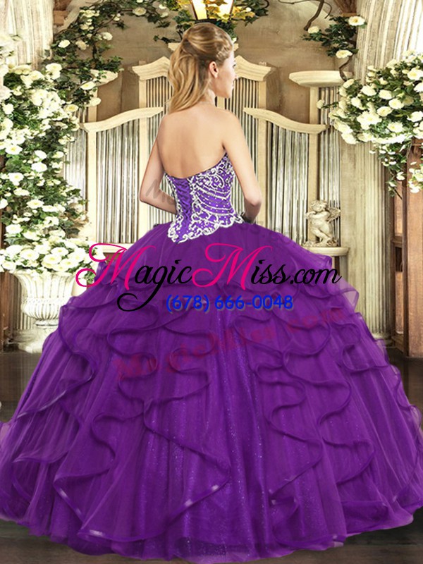 wholesale sweetheart sleeveless quinceanera gown floor length beading and ruffles burgundy tulle