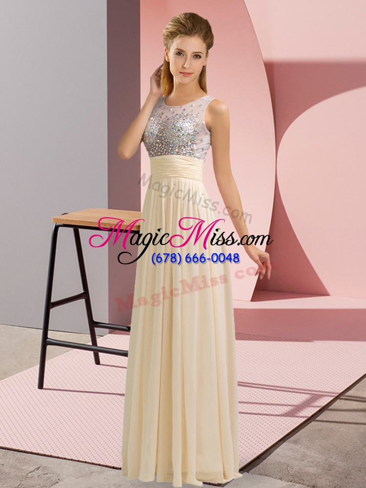 wholesale sleeveless chiffon floor length side zipper homecoming dress in champagne with beading