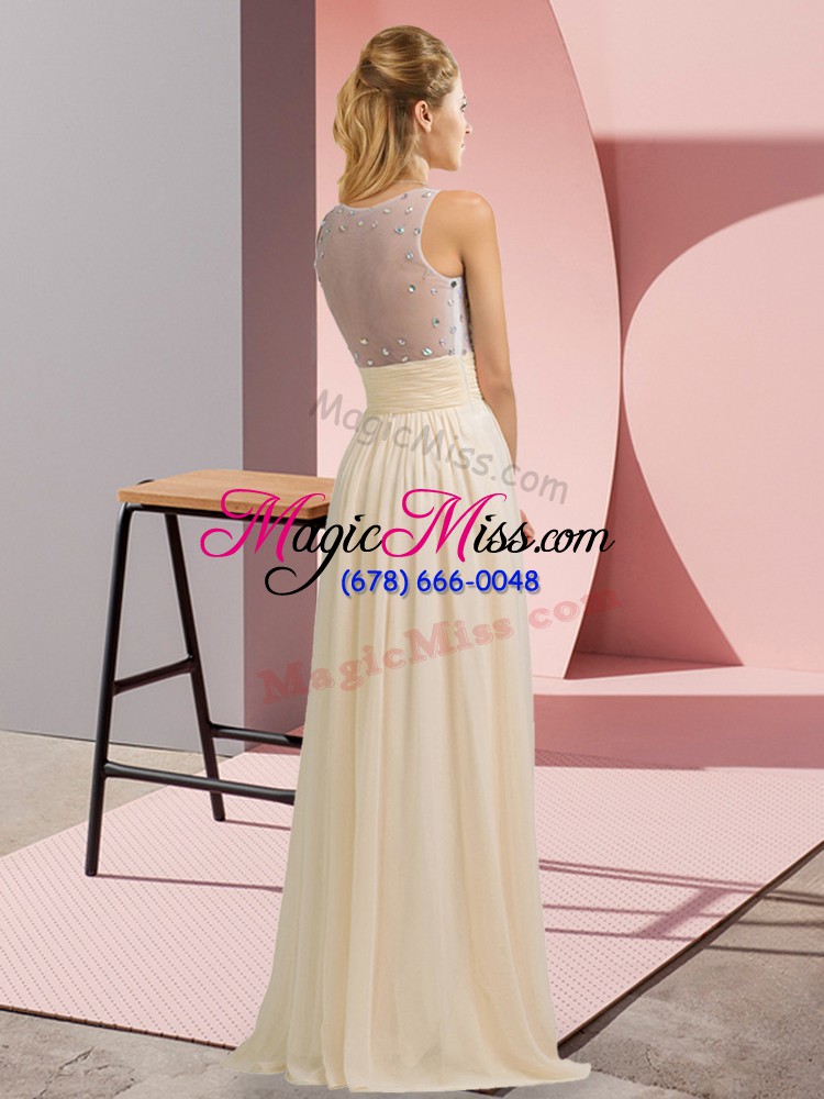 wholesale sleeveless chiffon floor length side zipper homecoming dress in champagne with beading